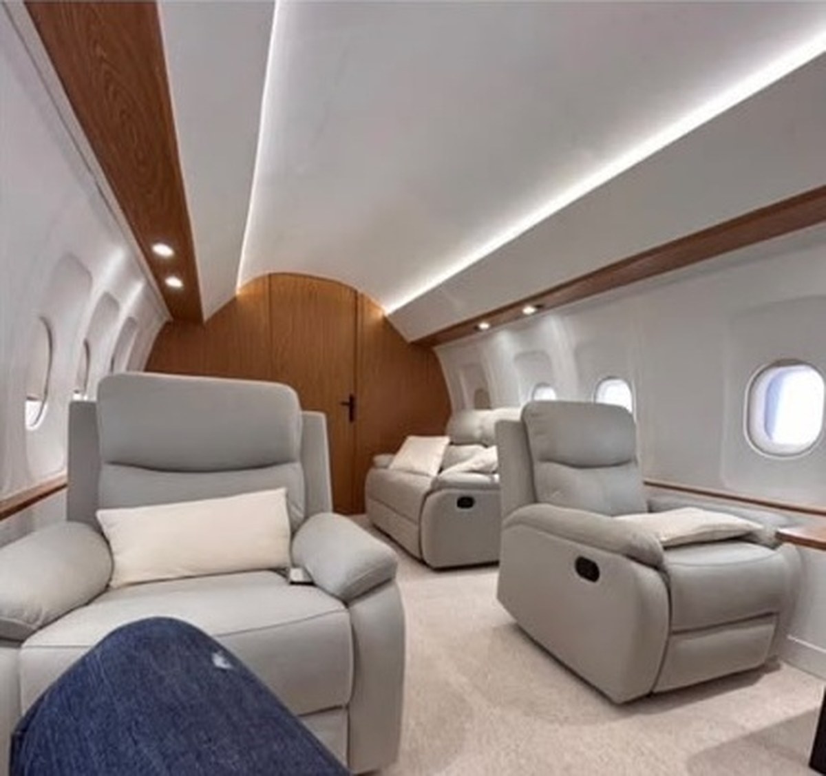 Fauteuils et éclairage indirect de la cabine de jet privé